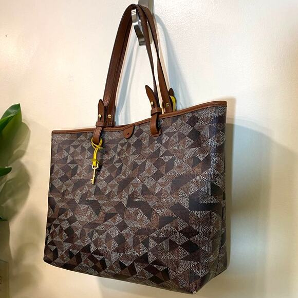 Fósil Geometric Large Rachel Tote Brown Purse and Wallet - Picture 10 of 10